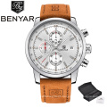 BENYAR 5102M Men Watch Chronograph Wristwatches Blue Fashion Design Sports Quartz Watches Leather Relogio Masculino